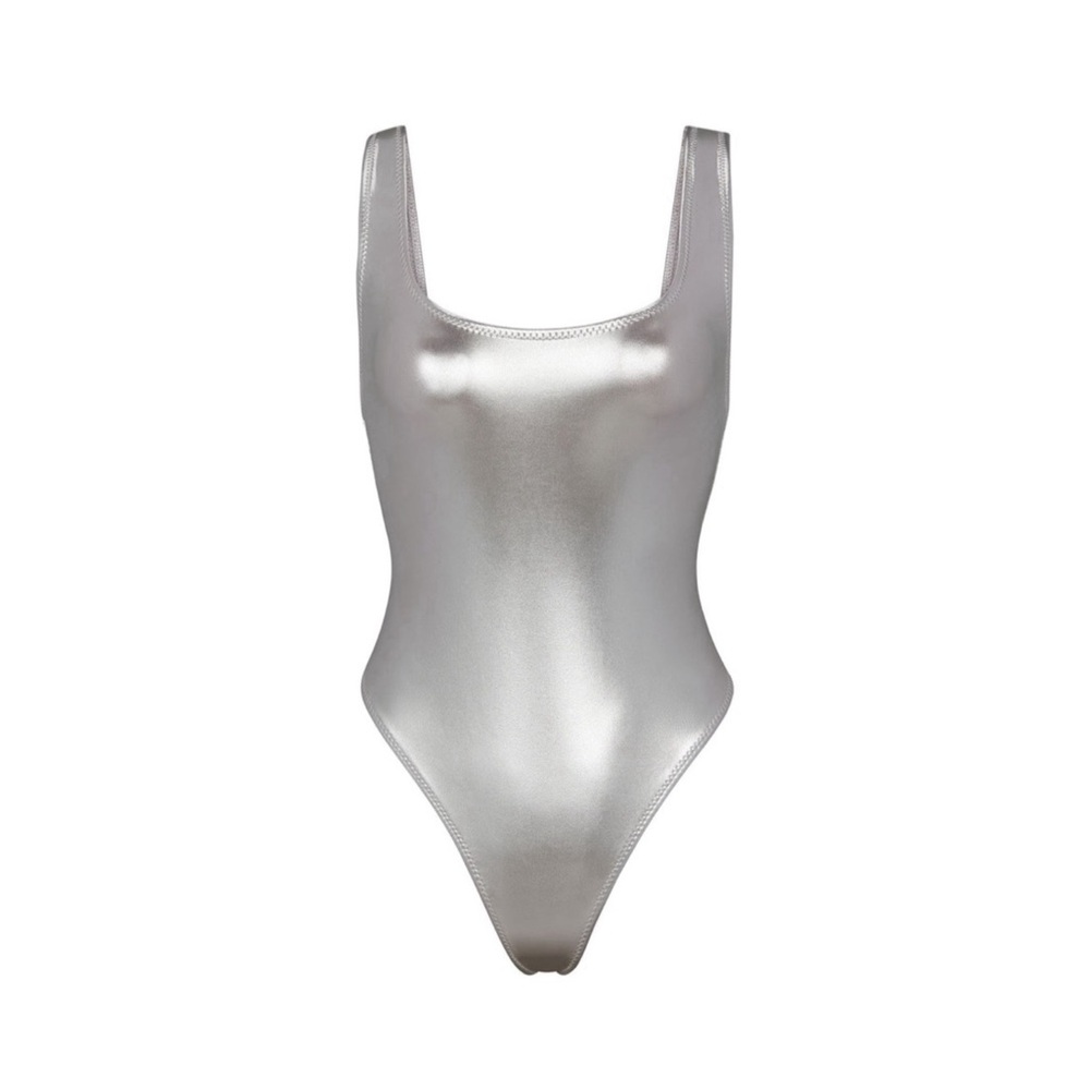 Skims Silver Metallic High Cut One Piece Swimsuit Nickel 3X 2XL XXL Baywatch